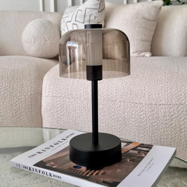 Smoky Glass Table Lamp – Matte Black Base