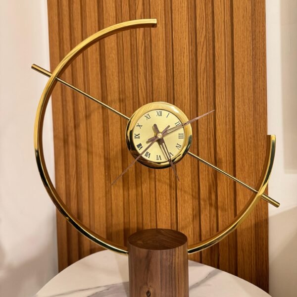 Golden Arc Desk Clock – Wood Base