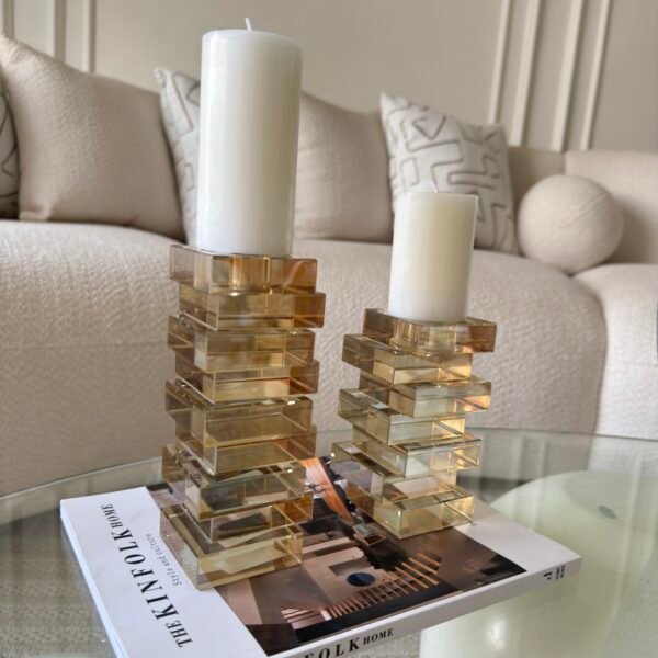 Amber crystal candle holder set – 2 pieces